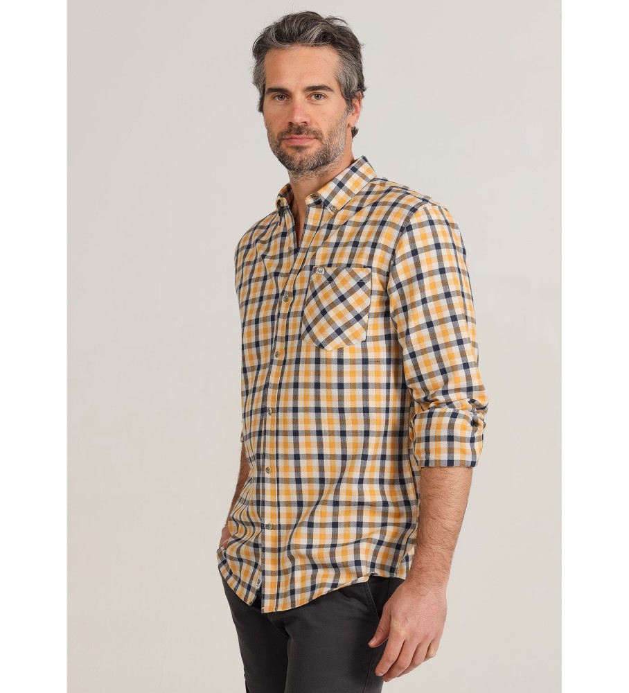 Camisa de manga comprida xadrez amarela Bendorff com bolso.