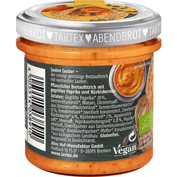 Bio Kürbiskerne gegrillte Paprika Abendbrotaufstrich