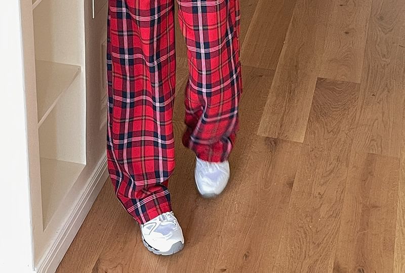 Dovitade - Geruite broek met wijde pijpen en trekkoordtaille