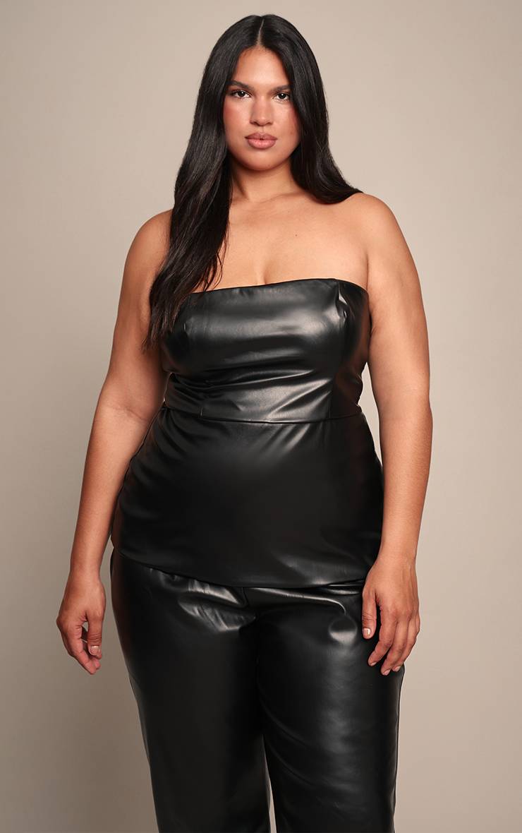 Noir Ensemble Corset Bustier En Synthétiquecuir Avec Détail Plissé Plus