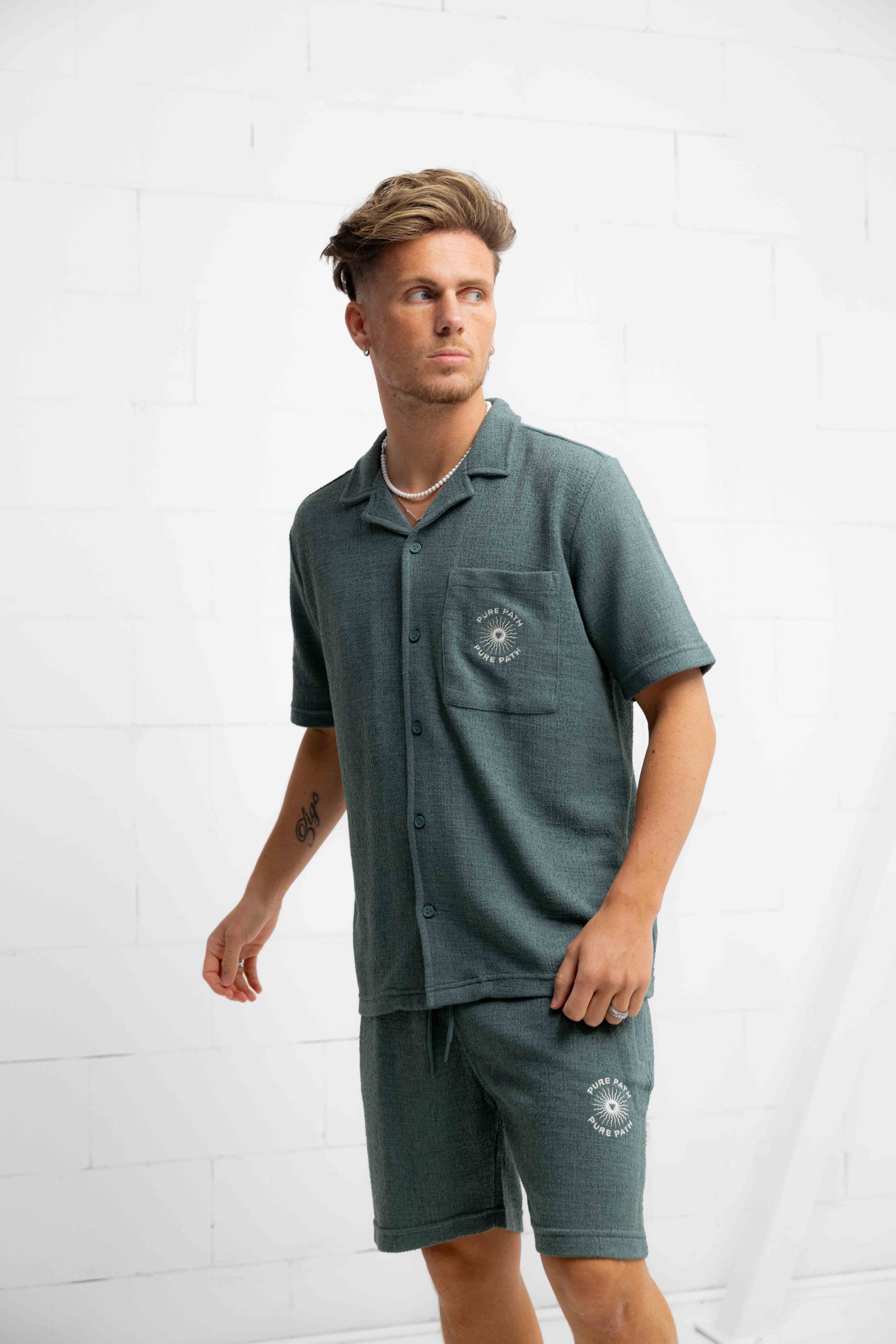 Pure Path Bouclé Shortsleeve T-Shirt Heren Groen