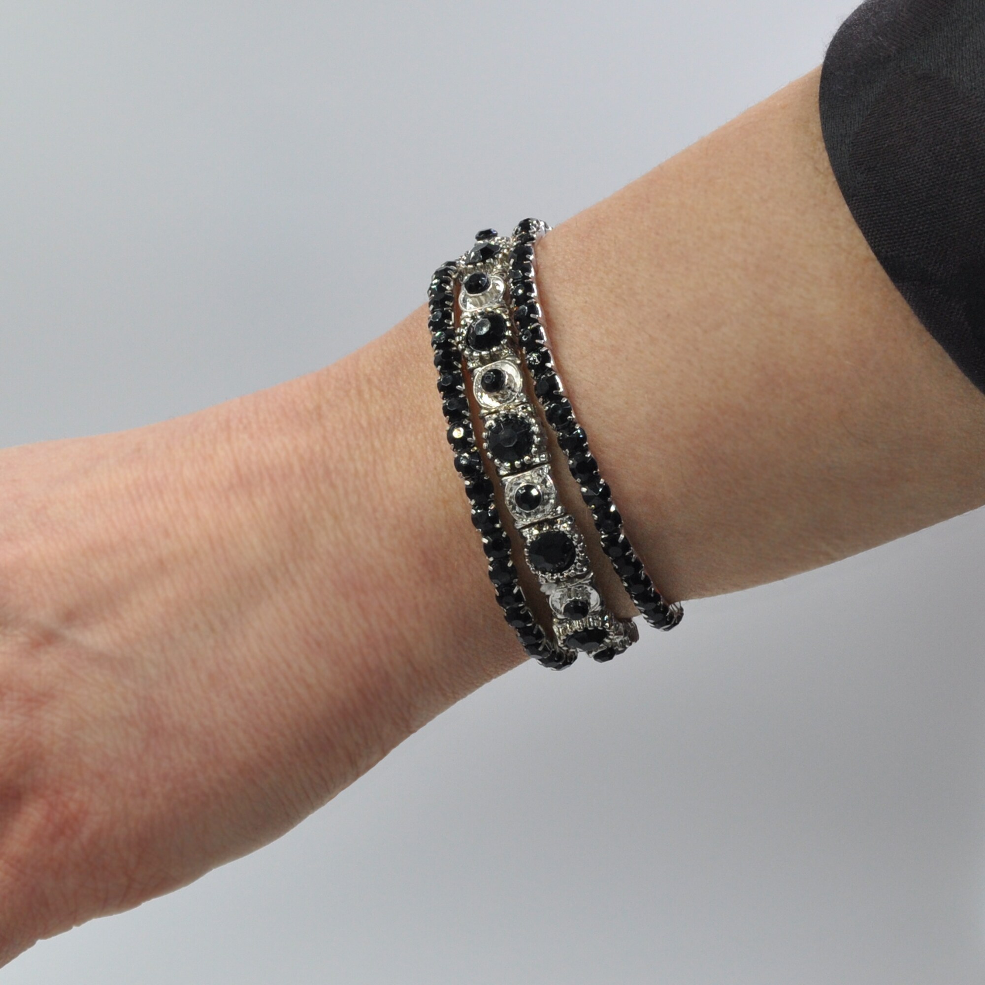 Steuer Modeschmuck Armband Set aus 3 Strecharmbändern rhodiumf.-schwarz