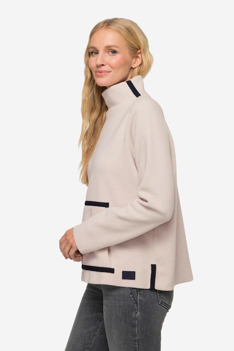 Fleece-Pullover, farbige Schmuckbänder, Stehkragen, Langarm