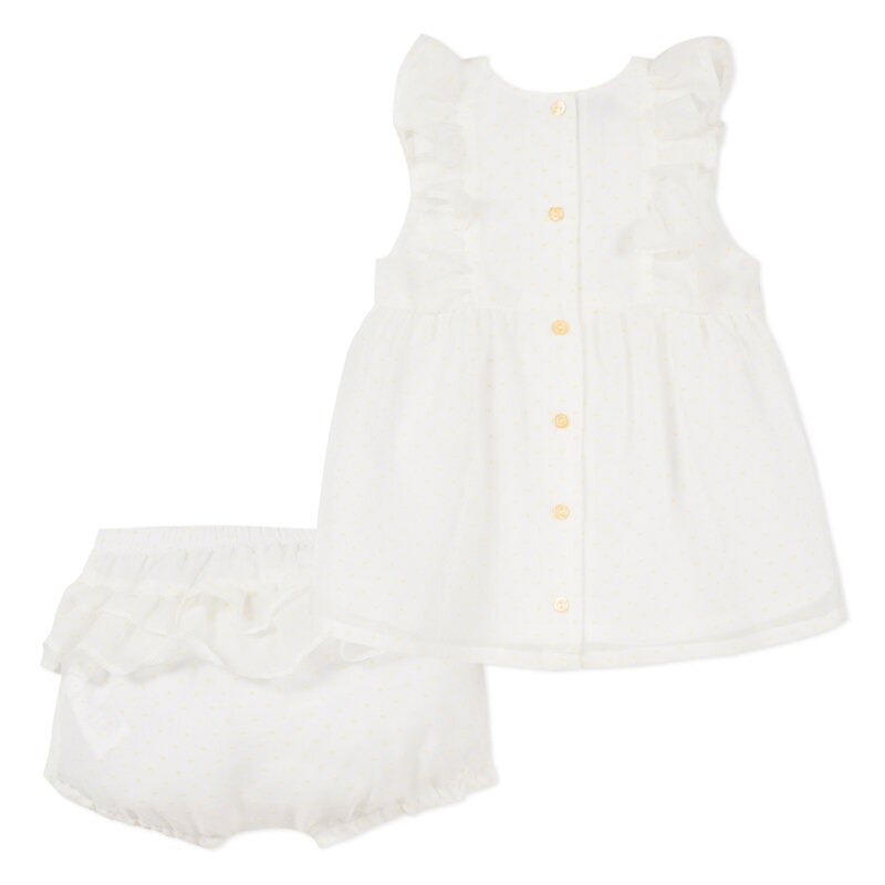 Ensemble robe blanche plumetis jaune bébé fille Absorba Aucune nuance