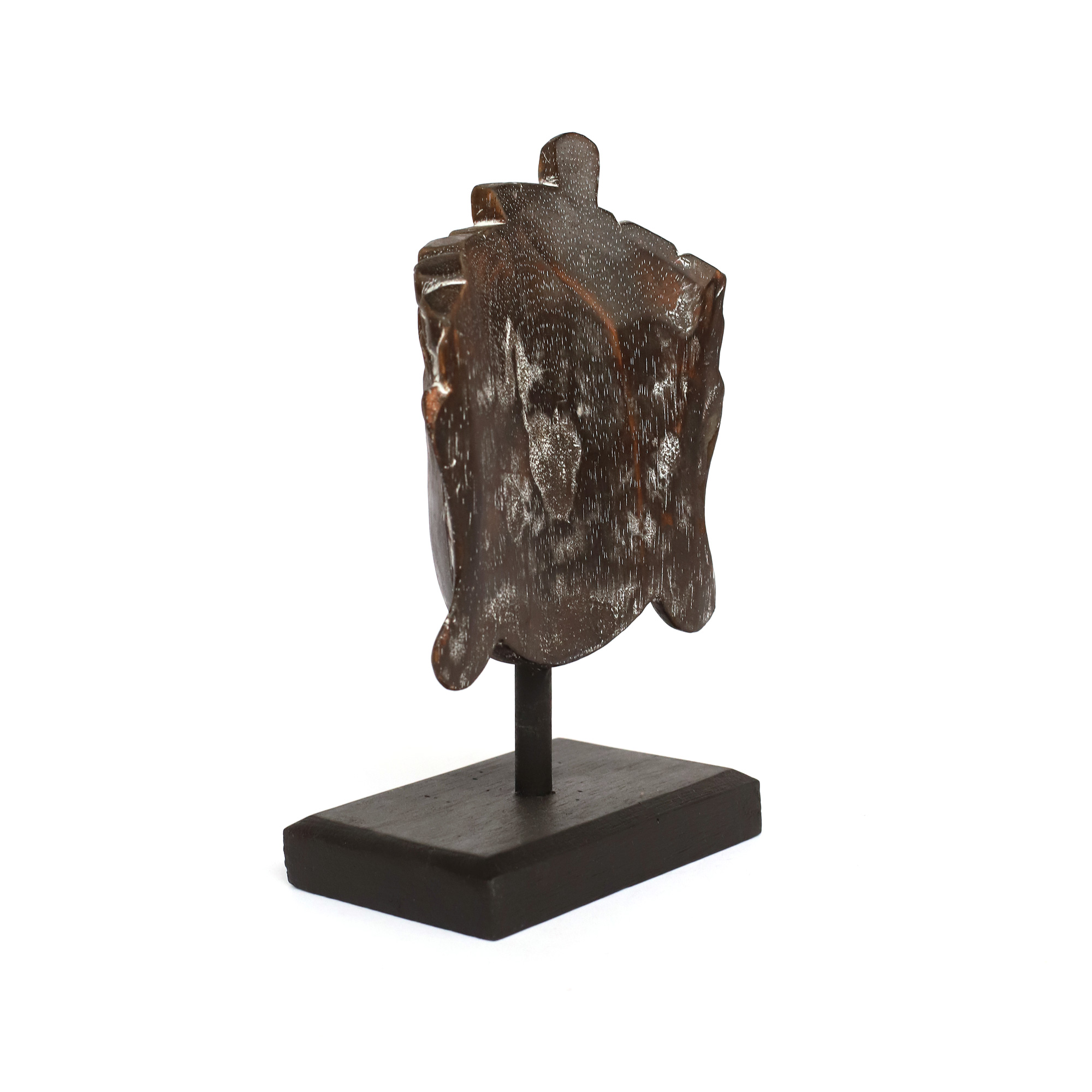Buddha-Maske auf Sockel, schwarzbraun, H 28 cm, B 16 cm, L 10 cm von fischer's lagerhaus