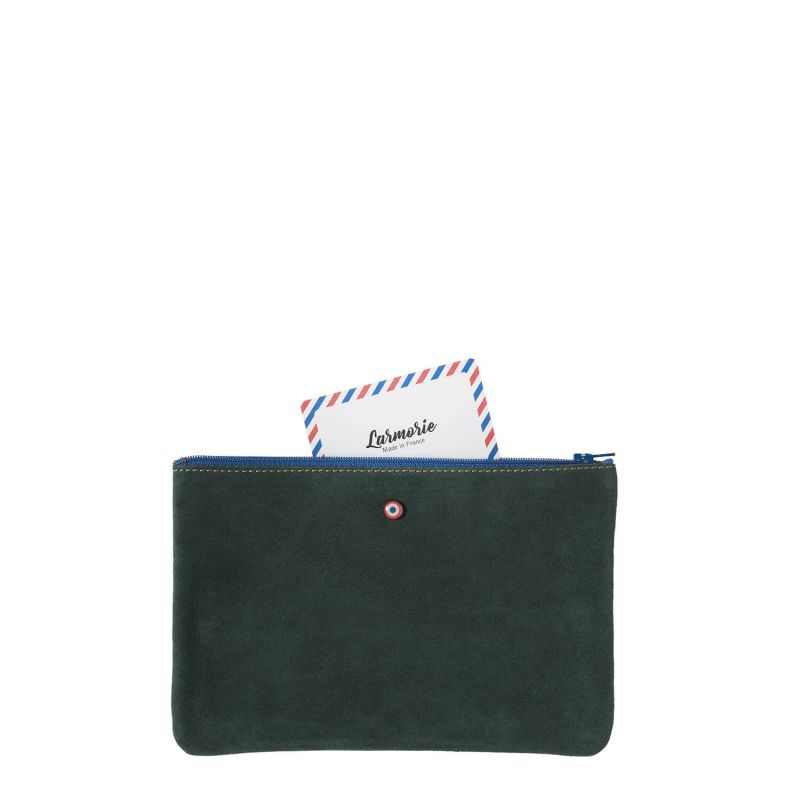 Pochette Camille en cuir UpCyclé 21 cm Bois Vert