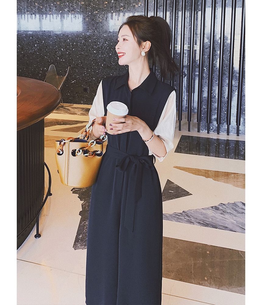 Tzarkozy - Tweekleurige jumpsuit met pofmouwkraag