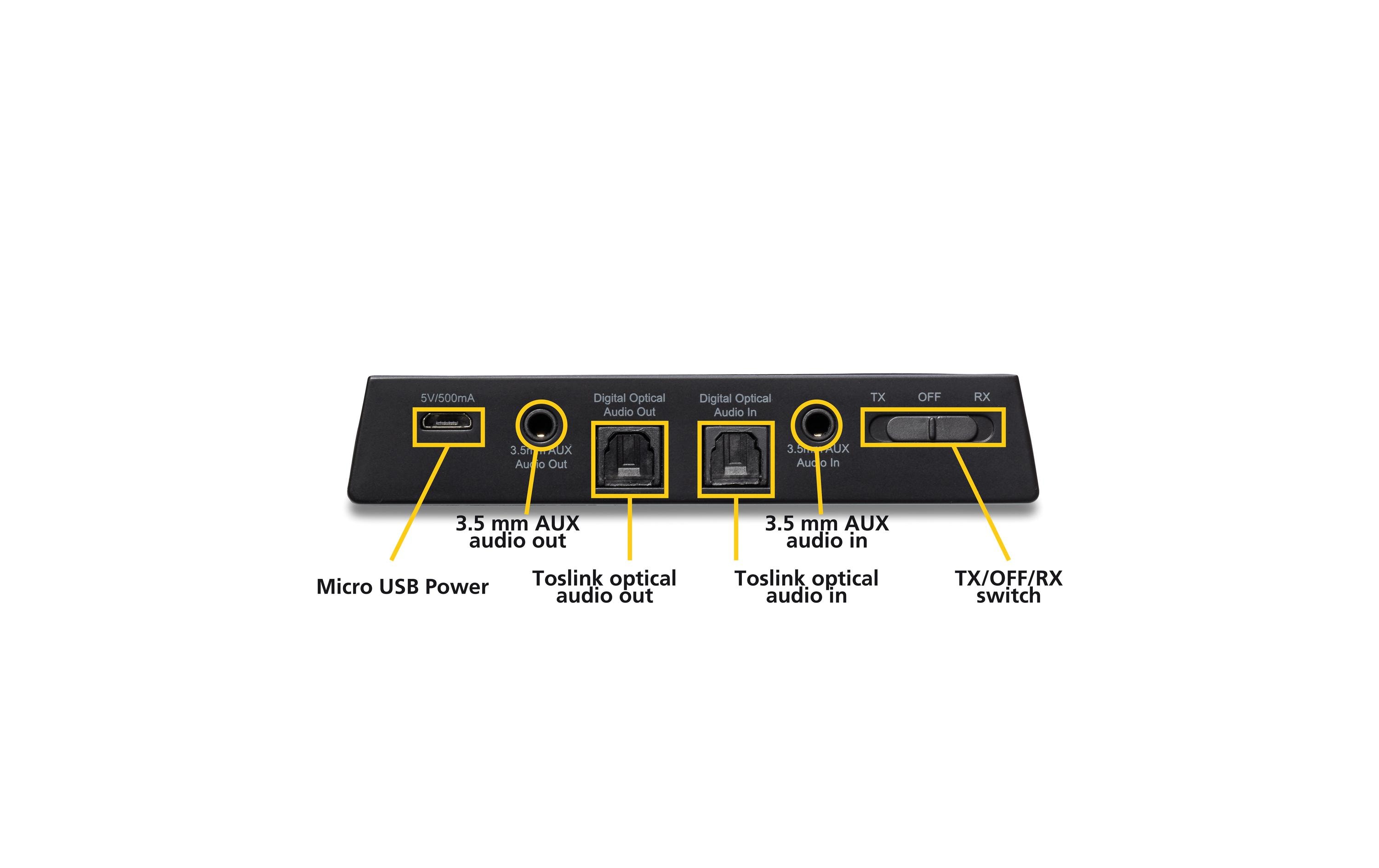 Bluetooth Sender BoomBoom 100Bluetooth Empfänger und Transmitter in 1 | AAC, aptX & aptX Low Latency | digitale und analoge Ein- und Ausgänge | Multipair Partymode (2P.)