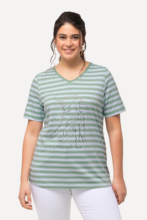 T-Shirt, Ringel, Metallic-Tiermotiv, V-Ausschnitt, Halbarm