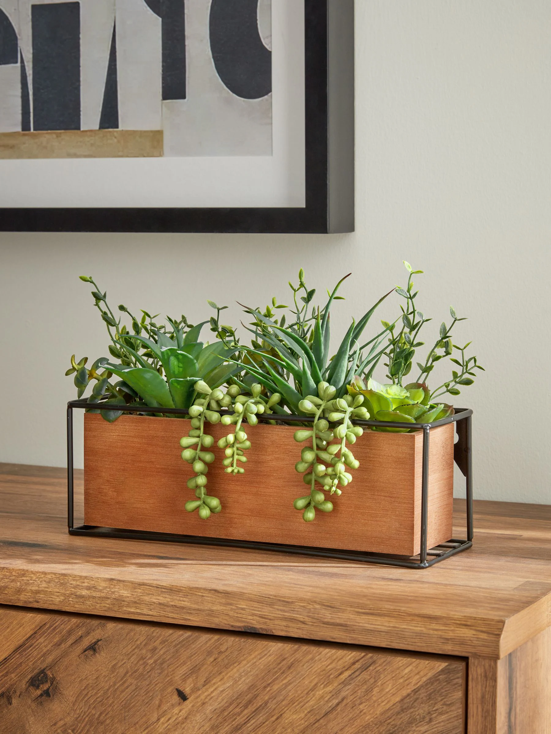 Artificial Succulent Garden in Bronx Wood Trough