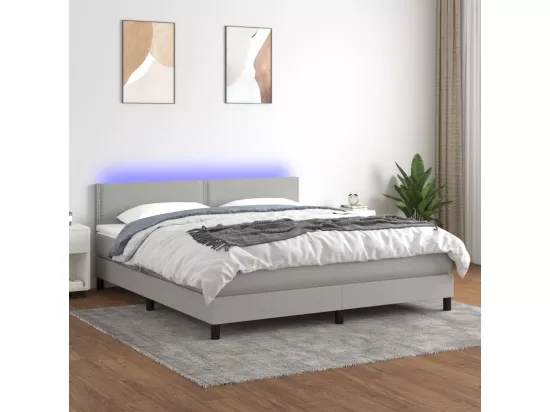 Sommier tapissier matelas et LED Gris clair 160x200 cm Tissu