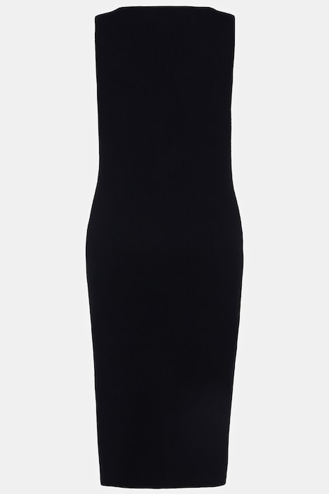 Strickkleid, Rippstrick, Slim, Midilänge, V-Ausschnitt, ärmellos