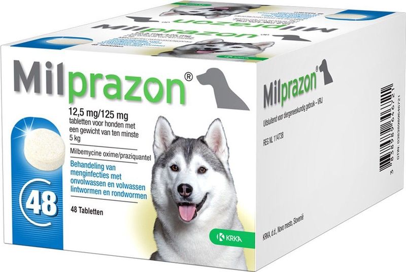Milprazon Wormtabletten Hond 12,5mg/125mg Groot 48 tabletten