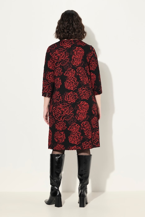 Jacquard-Jerseykleid, V-Ausschnitt, 3/4-Arm, Taschen