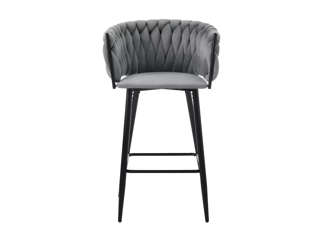 Lot de 4 Tabourets de bar - tissu en velours - pieds en métal - Gris