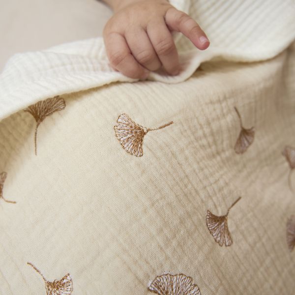Meyco Baby Gingko Wiegdeken - 75 x 100 cm - Pre-Washed hydrofiel - Soft Sand
