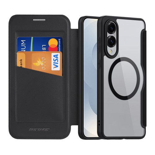 Samsung Galaxy S25 Edge Hybrid Leder Tasche   Kunststoff Rückseite - Schwarz / Transparent