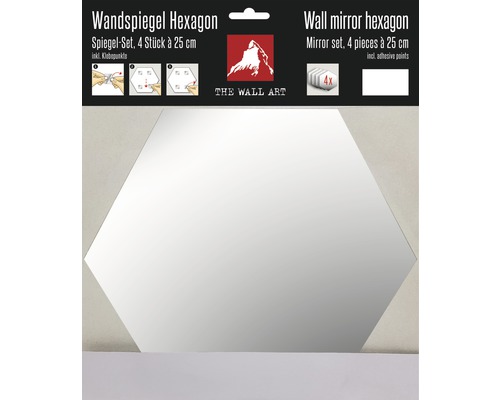 Spiegeltegels, kunststof, zeshoekig, 25 cm, set van 4