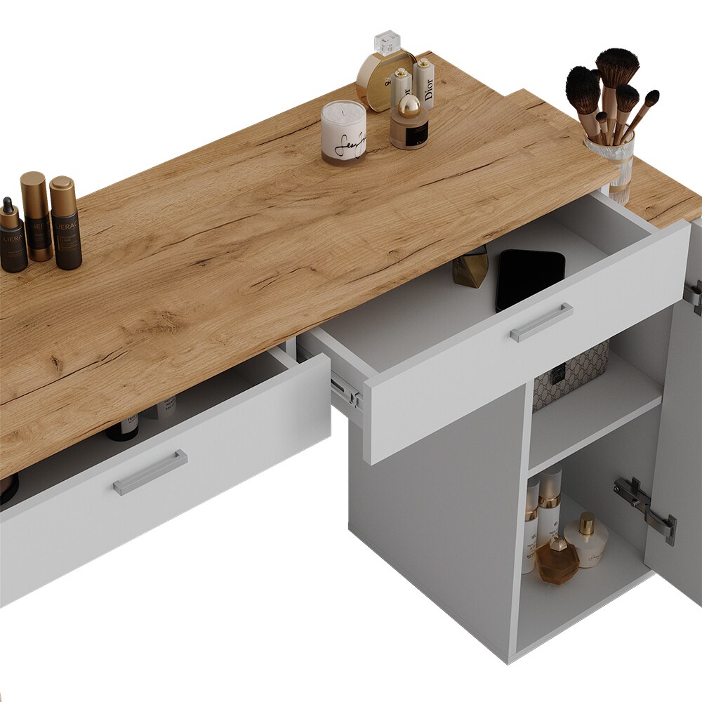 Vicco Schminktisch Regina Weiß Eiche 130 cm mit 2 Schubladen ohne Spiegel