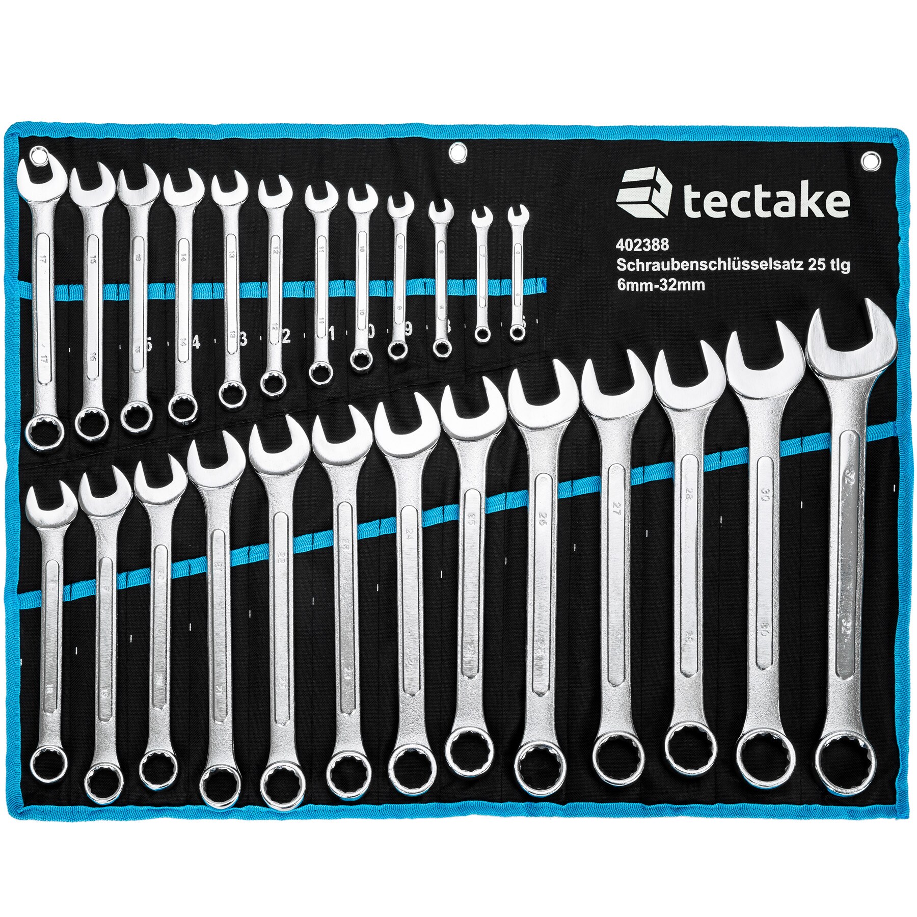 tectake® Maul-Ringschlüsselsatz, 25-teilig, 6 - 32 mm, inklusive Rolltasche mit Ösen