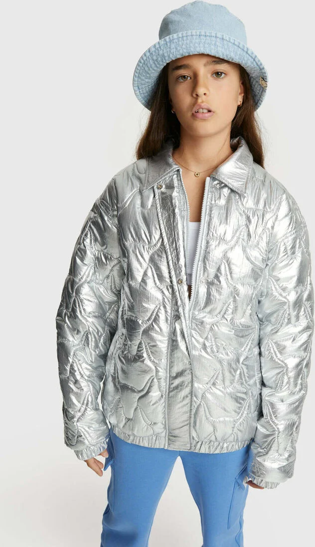 ALIX MINI zilveren alix mini gewatteerde jas woven silver nylon coat