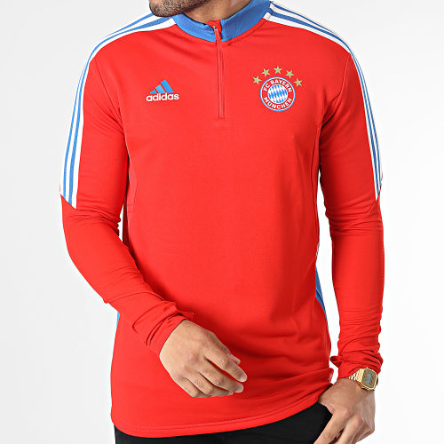 Sweat Col Zippé A Bandes FC Bayern Munich HU1280 Rouge Bleu