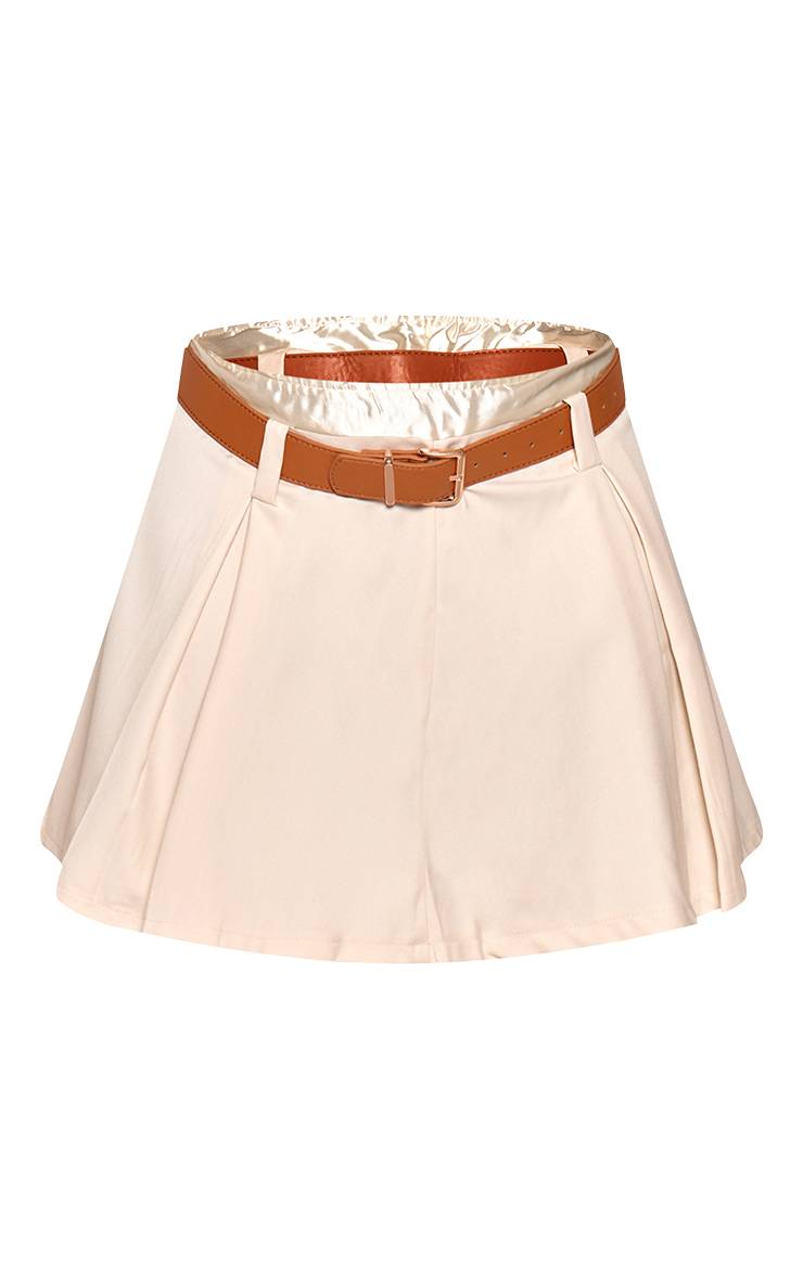Crème Jupe Courte Ajustée Grande Taille Avec Double Ceinture Et Ceinturon