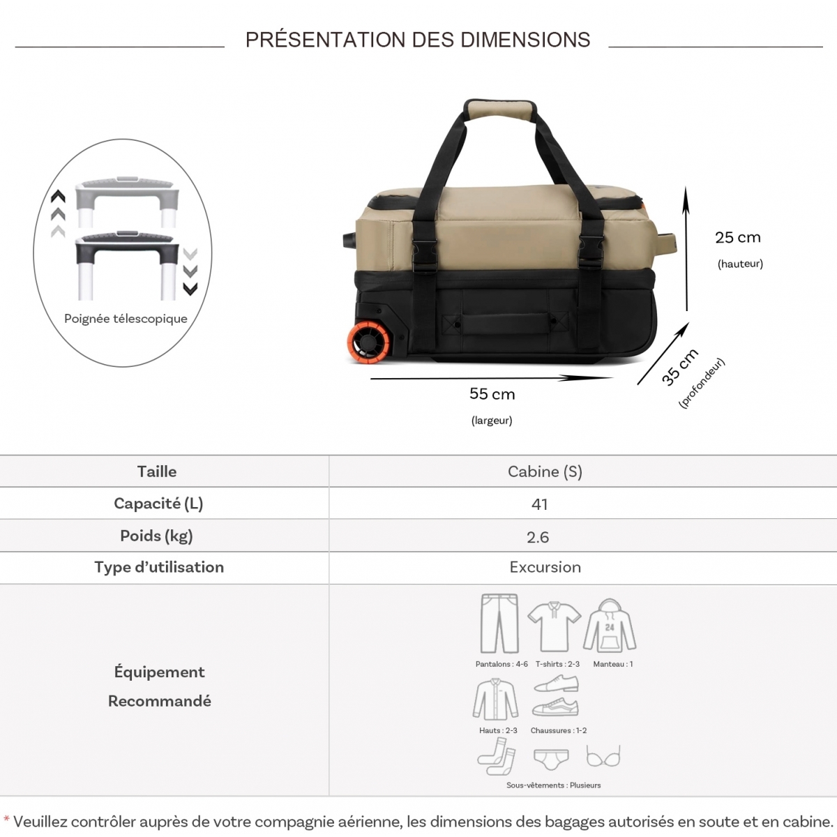 Jeep Sac de voyage cabine avec roulettes 41L JS005A Jeep polyester taille S 55cm
