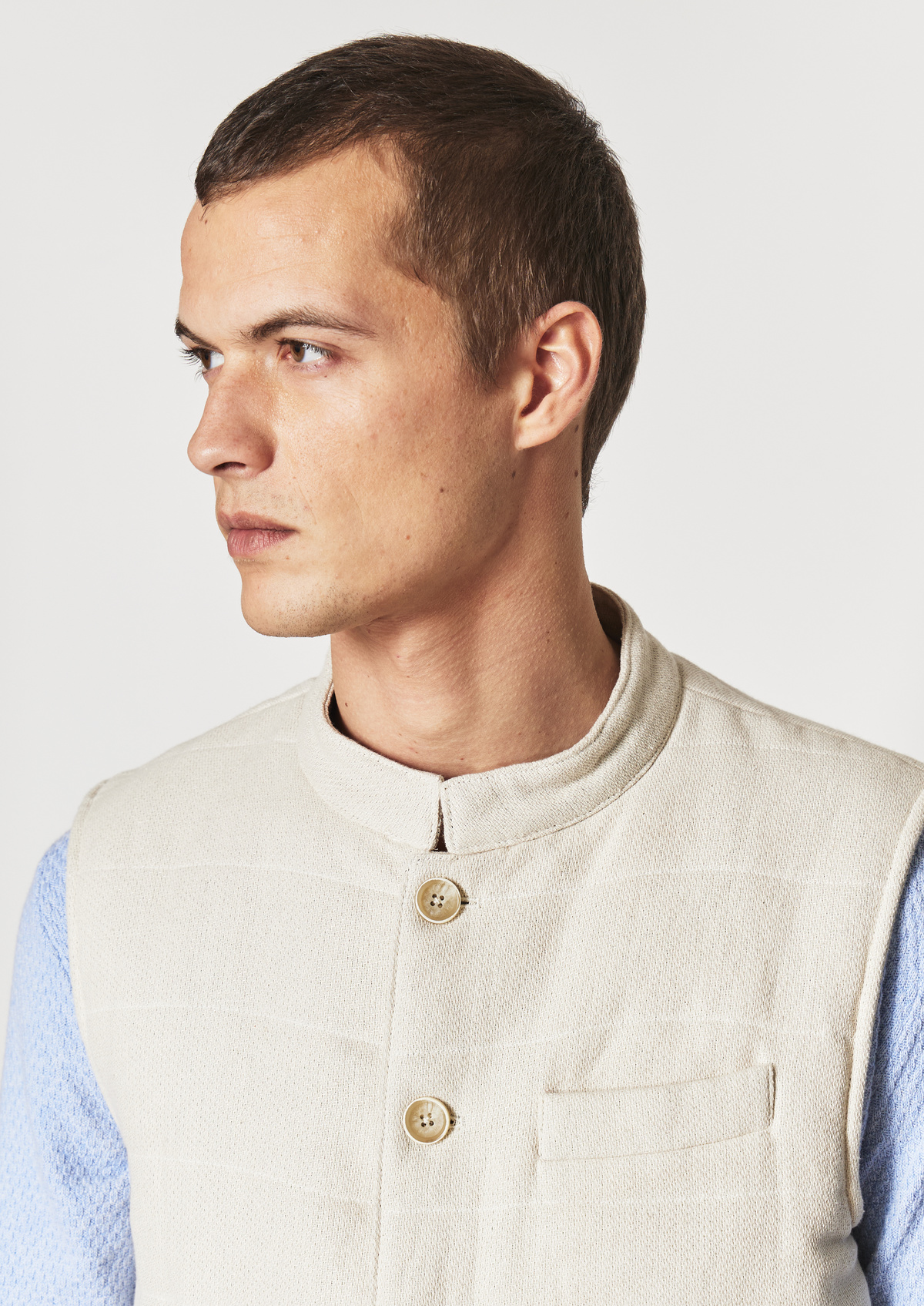 Doudoune light sans manches en coton et lin unis beiges