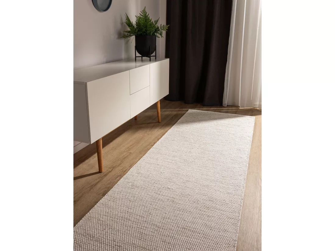 Tapis de couloir en coton tissé main Ron Crème 80x250 cm