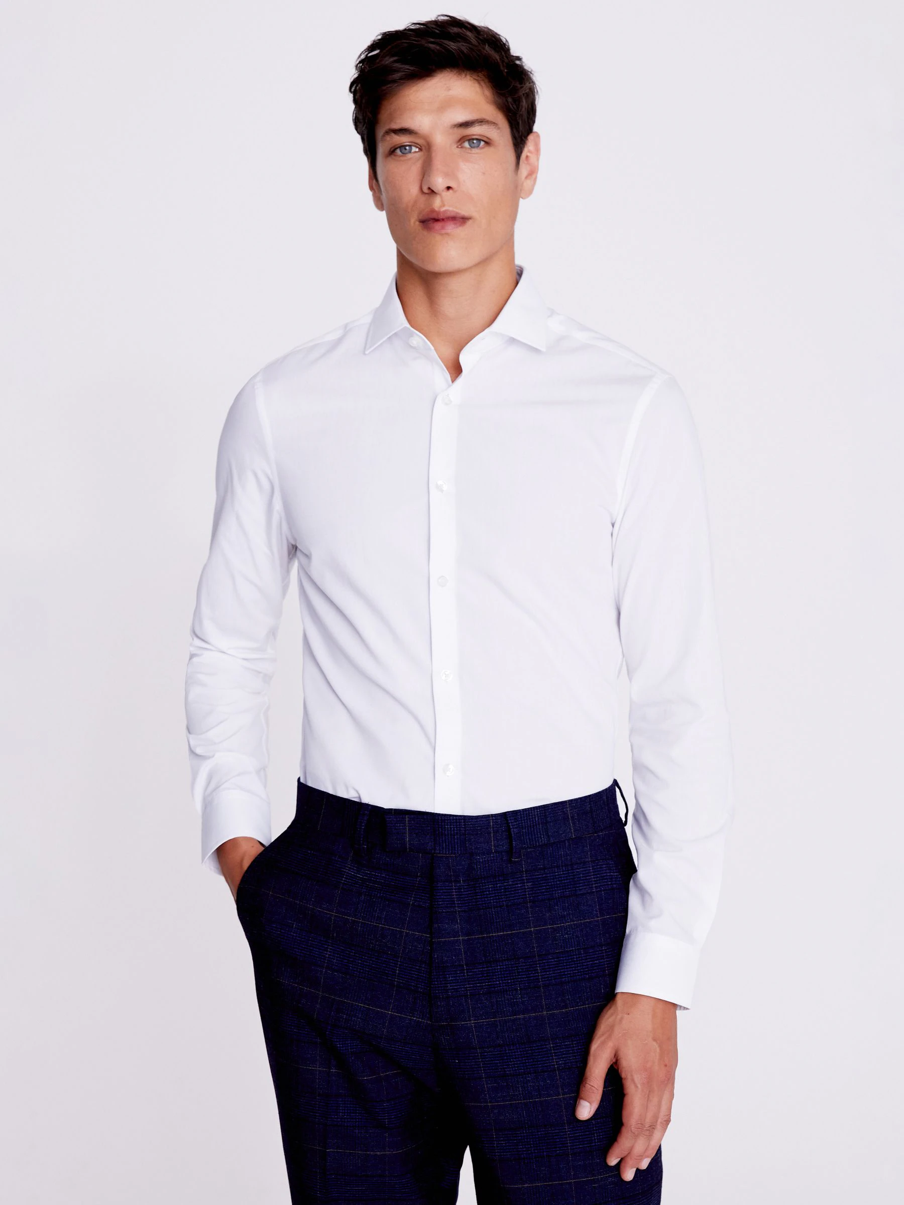 MOSS - Wit strijkvrij slim-fit overhemd