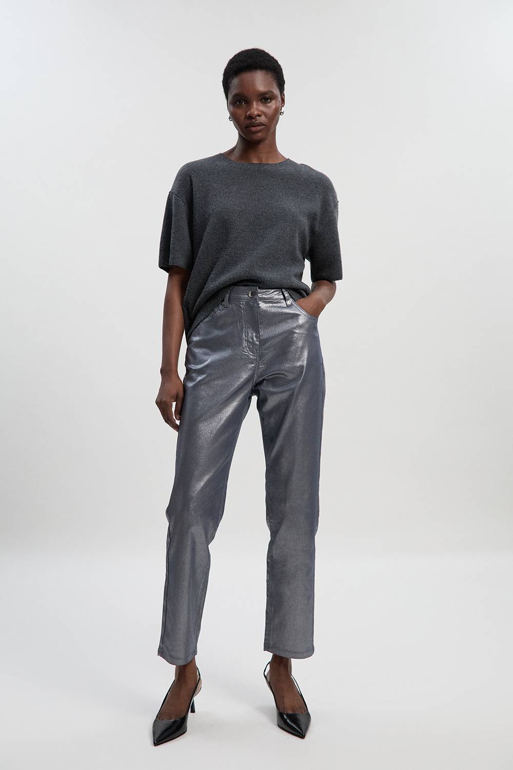 KarenMillen Jean Skinny en Denim à Revêtement Métallisé