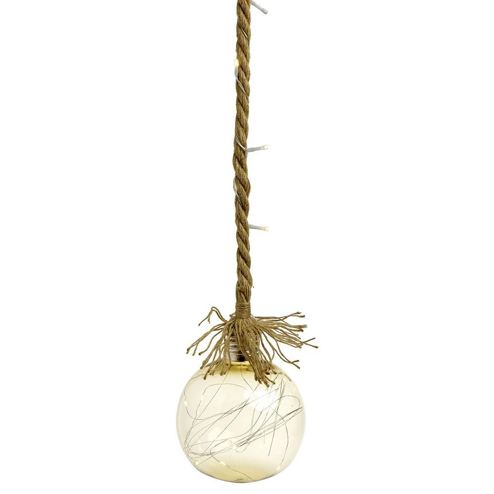 Suspension déco LED ambré corde en jute Ø15xH80cm grand modèle