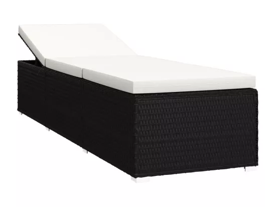 Chaises longues de jardin table à thé 3 pcs Résine tressée Noir
