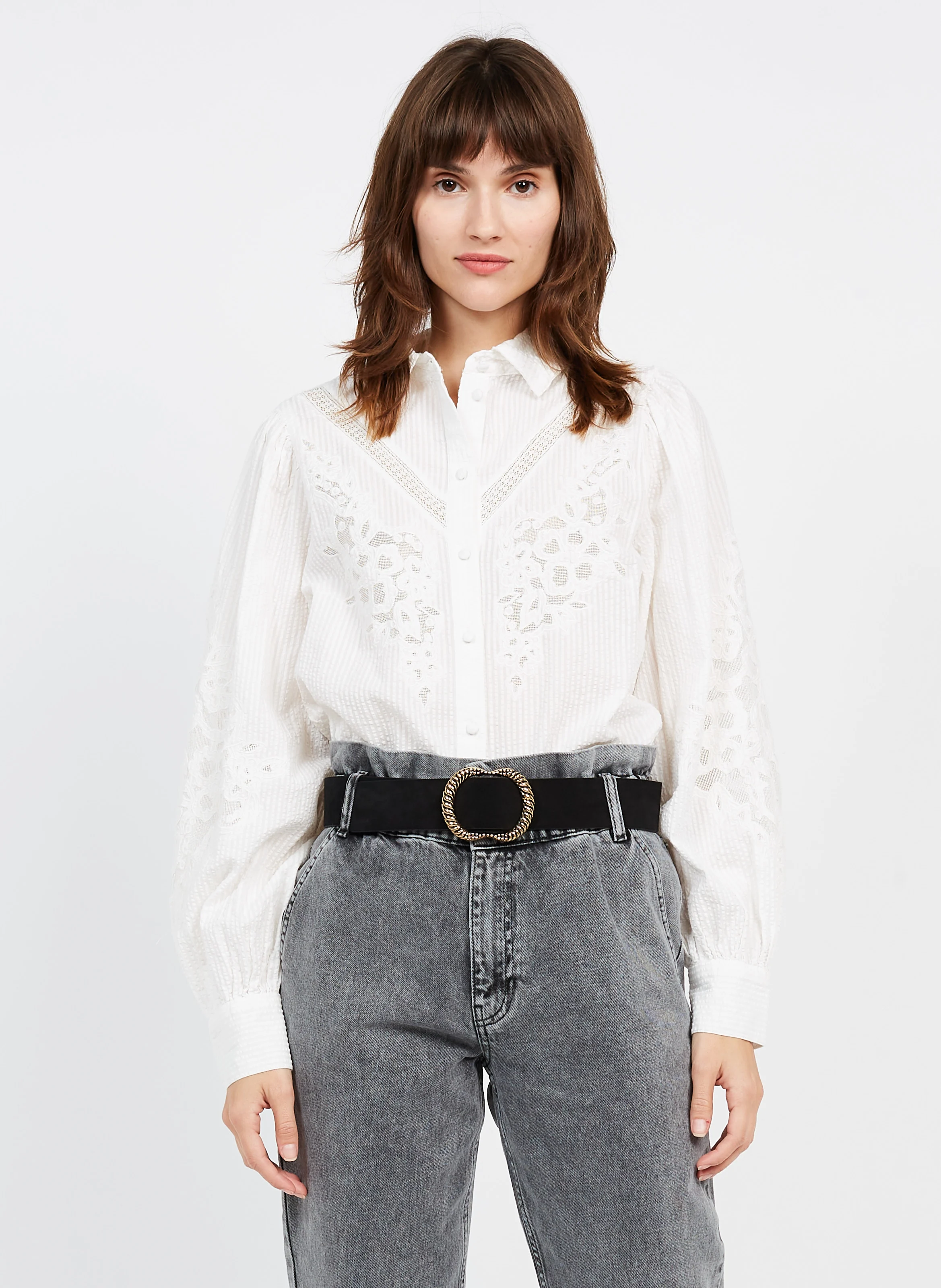 Ceinture boucle fantaisie en cuir velours| Noir