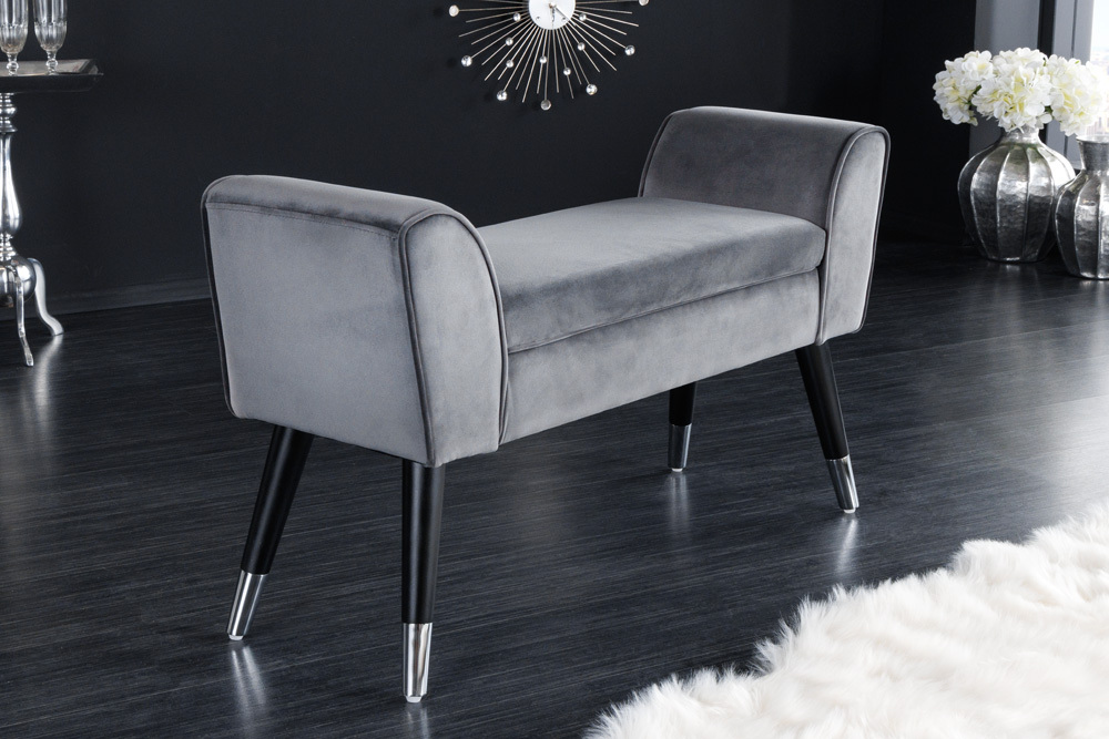 Design Sitzbank SCARLETT 90cm grau silber Samt