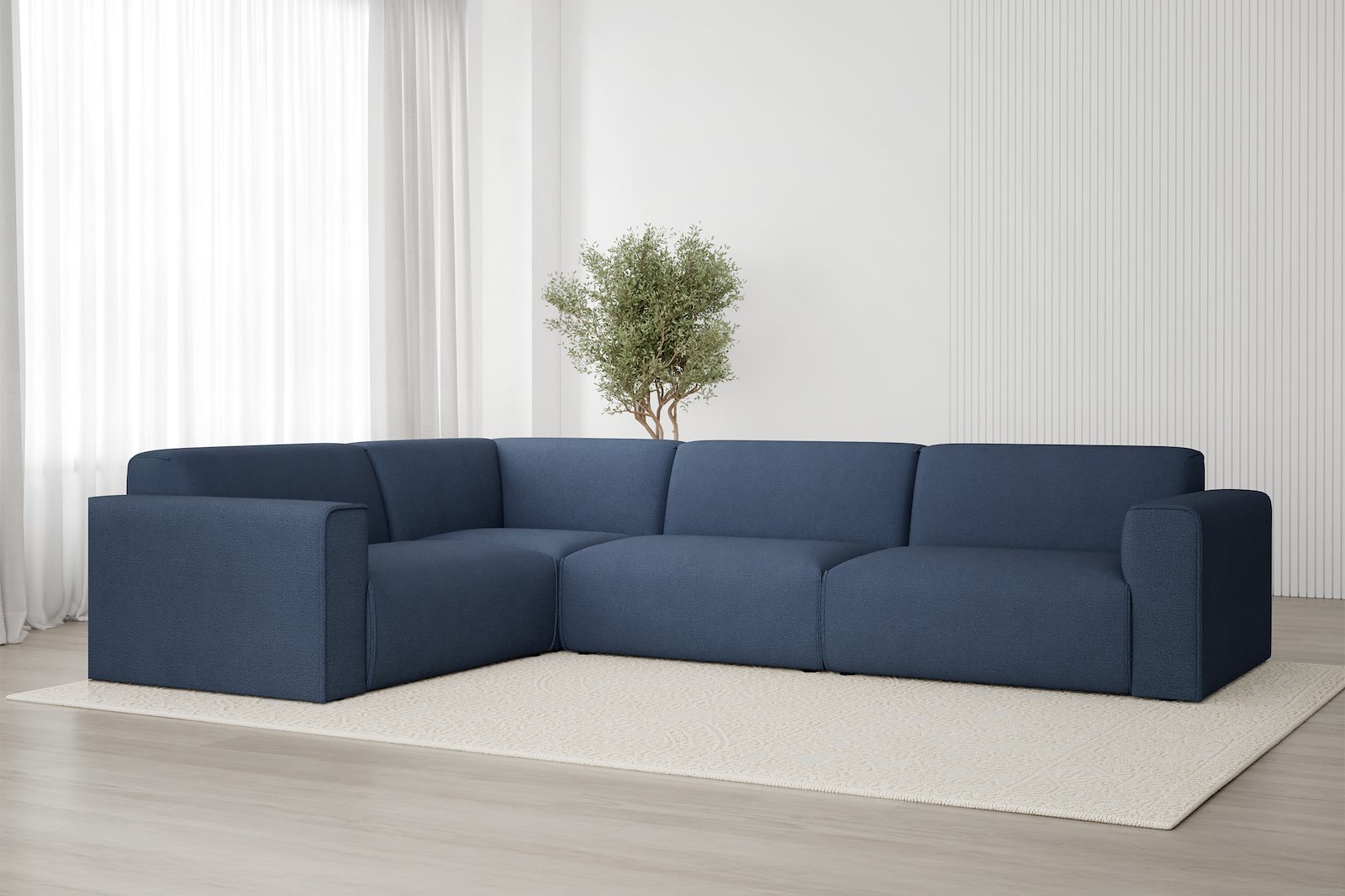 Monaco Lux hjørnesofa 1,5/3 hjørnesofa. Tekstil Brego 86 Blue med sorte ben. Lux komfort.