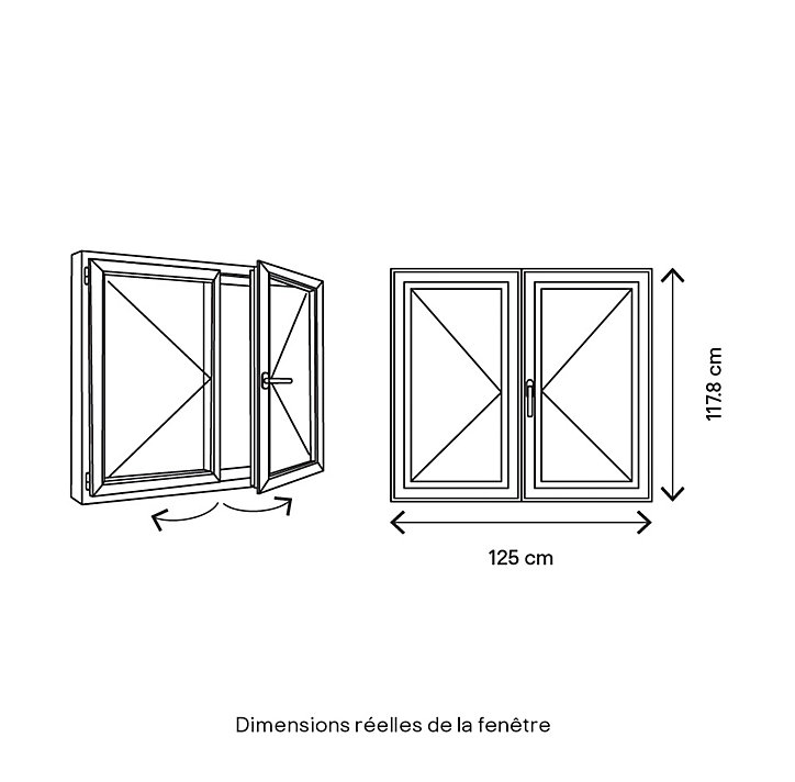 Fenêtre bois 2 vantaux GoodHome - l.120 x h.115 cm, tirant droit