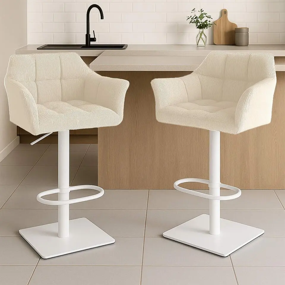 CLP Barkruk Damaso wit Frame - Ribstof - creme