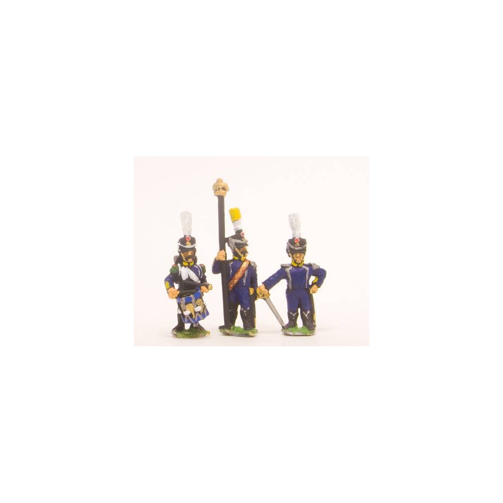 French: Command: Light Infantry(Leger) Officer, Standard Bearer & Drummer, advancing