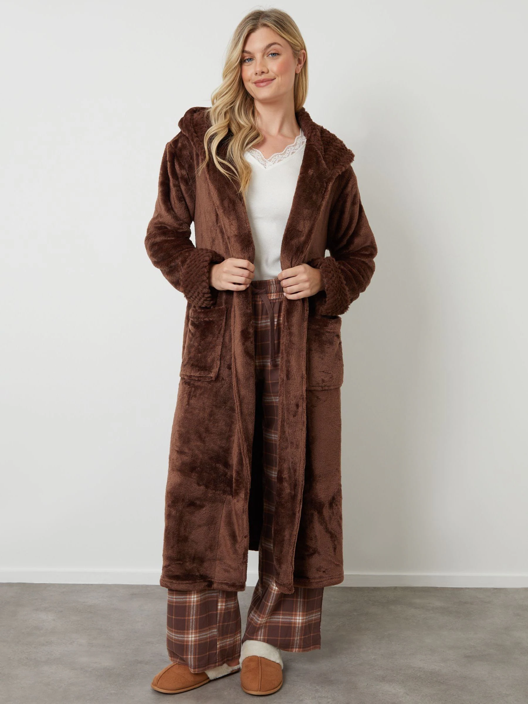 Bruin - Threadbare Cosy Faux Fur Trim Dressing Gown