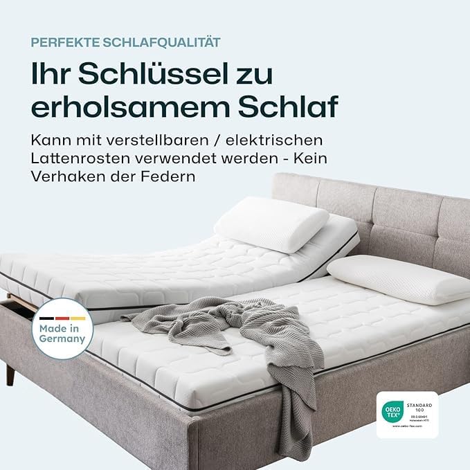 Ravensberger Matratzen Tonnentaschenfederkernmatratze Ortho-Spring - Härtegrad H3, mittelfest - 100 x 200 cm, Höhe 19 cm - 7-Zonen - Oeko-TEX® Standard 100 Zertifiziert