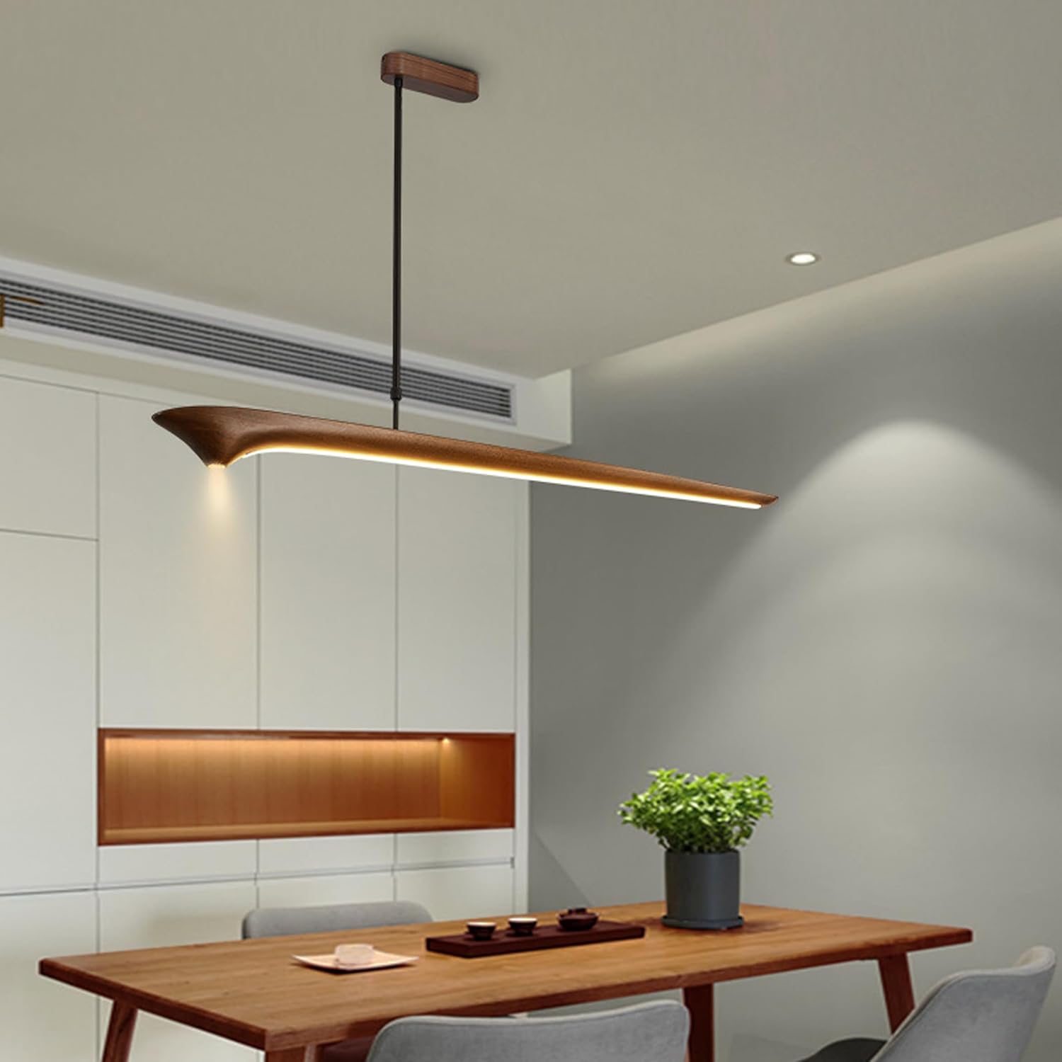Led Pendelleuchten Esstisch Walnuss Lineare Hängelampe Dimmbar Mit Fernbedienung Esszimmerlampe Holz Pendelleuchte Höhenverstellbar Holzlampe Für Esszimmer Küche esstischlampe hängend (Walnuss, 120CM)