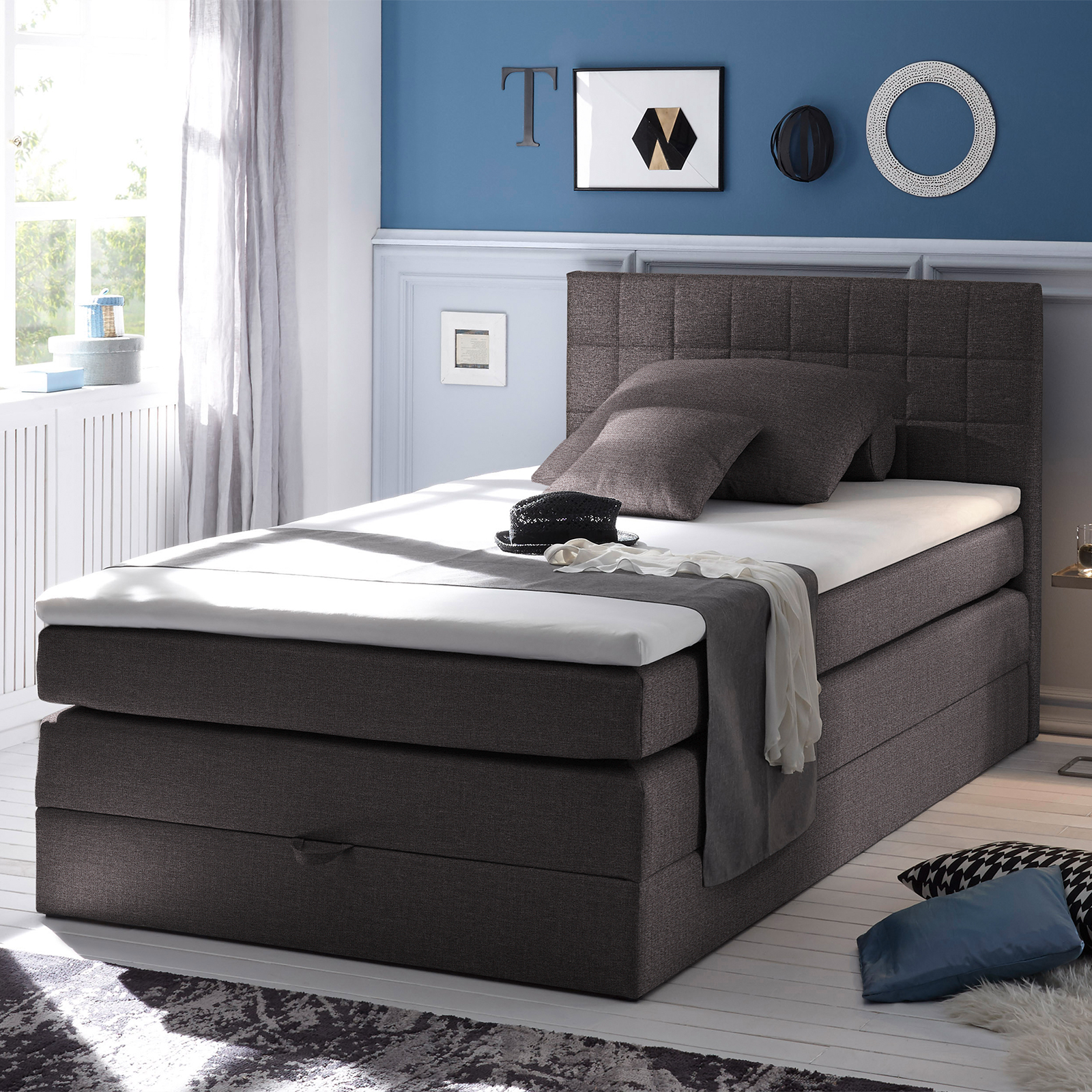 Boxspringbett - anthrazit - H2 - Webstoff - 140x200 cm