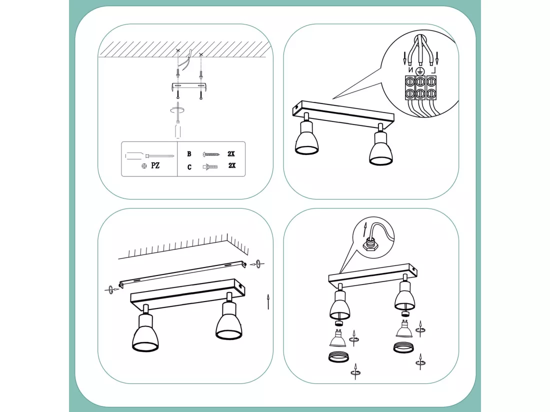 NETTLIFE Spot de plafond LED 2 ampoules blanc salon plafonnier spot orientable GU10 spot lampe moderne