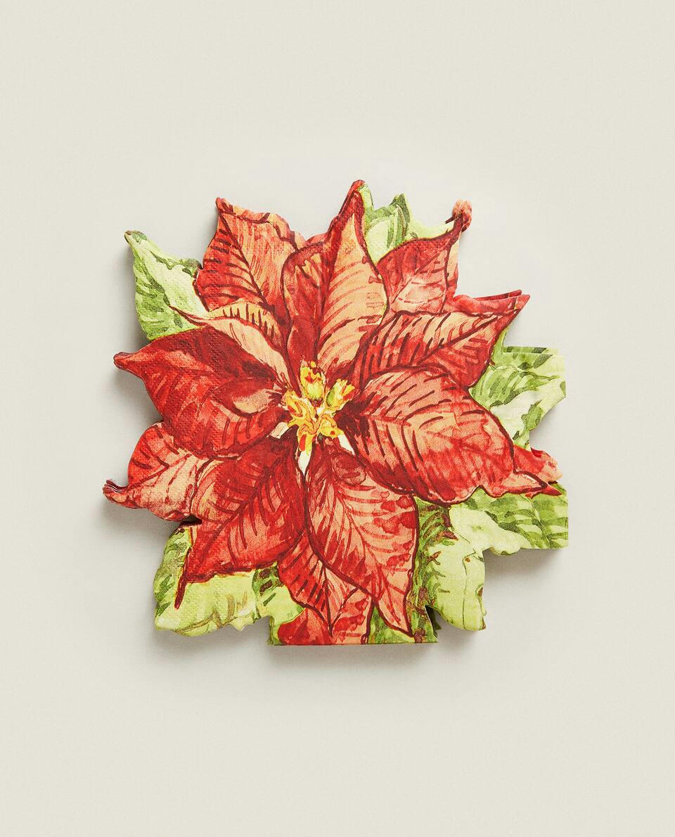 PACOTE DE GUARDANAPOS DE PAPEL COM ESTAMPA DE POINSETTIA DE NATAL (PACOTE COM 20)
