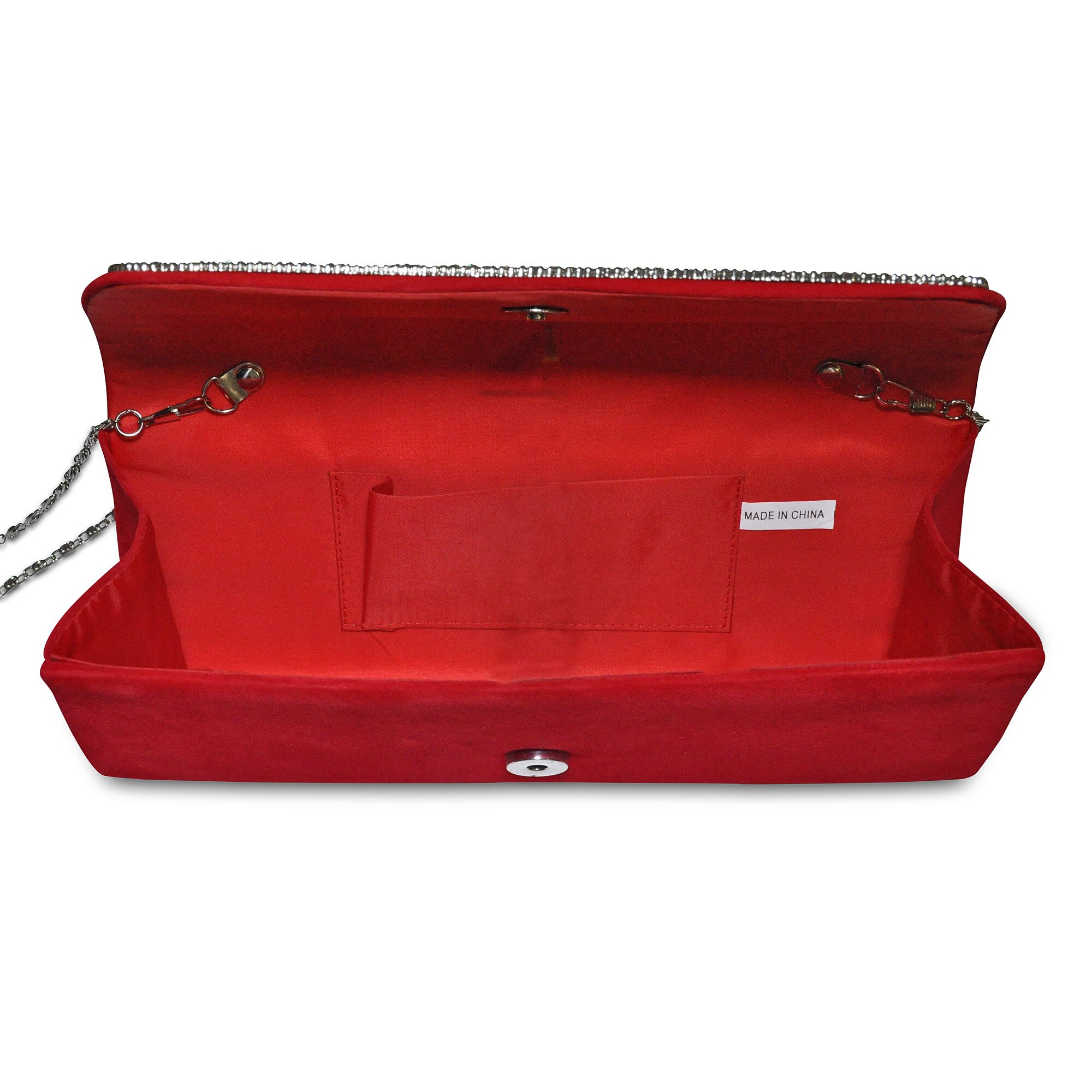 Steuer Modeschmuck Handtasche Damen-Handtasche aus rotem Samt mit Strass-Steinen Tragekette 120cm