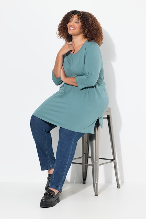 Longshirt, A-Linie, V-Ausschnitt, 3/4-Arm