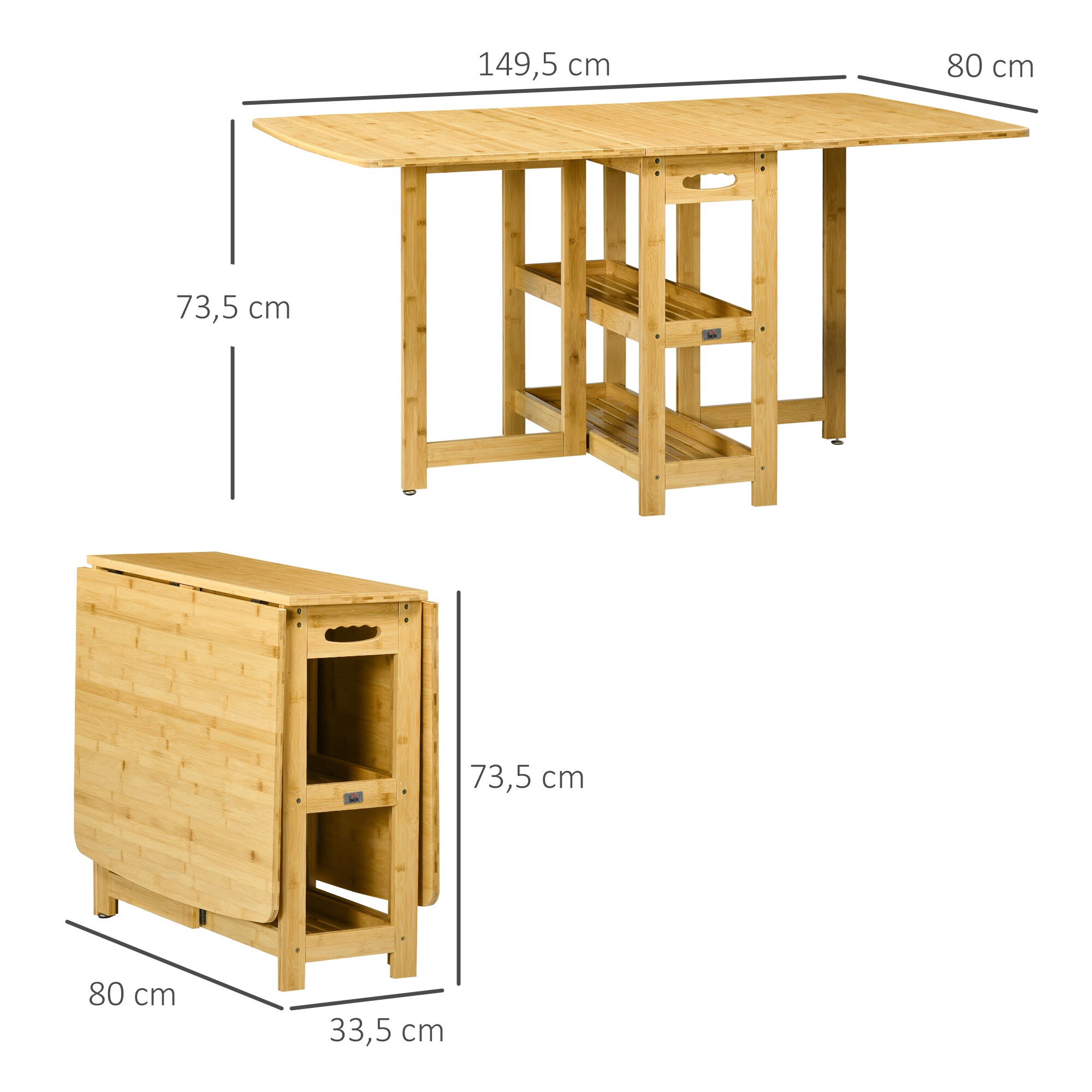 HOMCOM Klapptisch mit Ablagefächer natur 149,5L x 80B x 73,5H cm