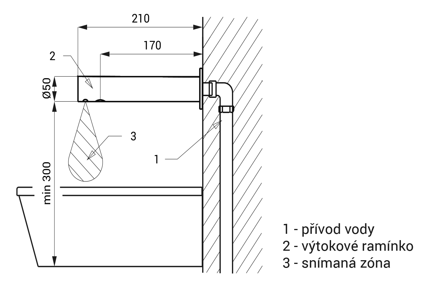 Sapho wandkraan 6V DC chroom